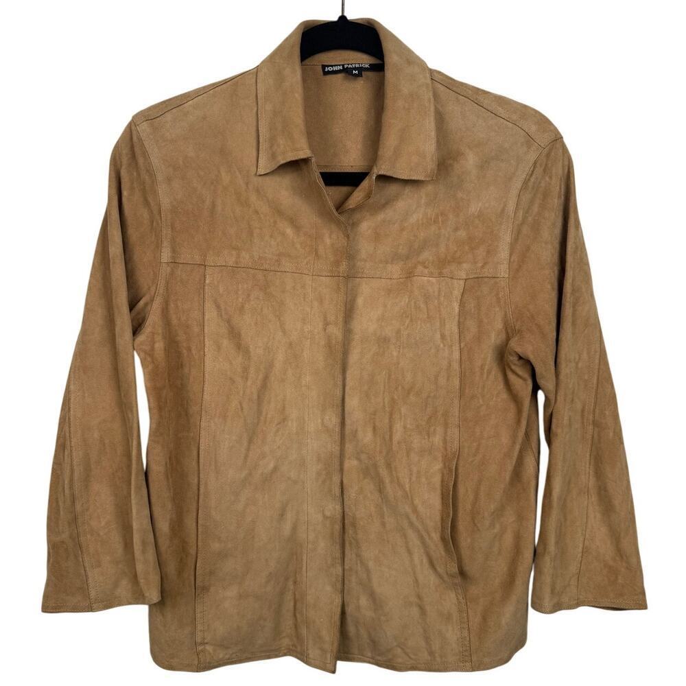 100% Leather John Patrick Collared Quarter Sleeve Snap Button Down w/Pockets-M